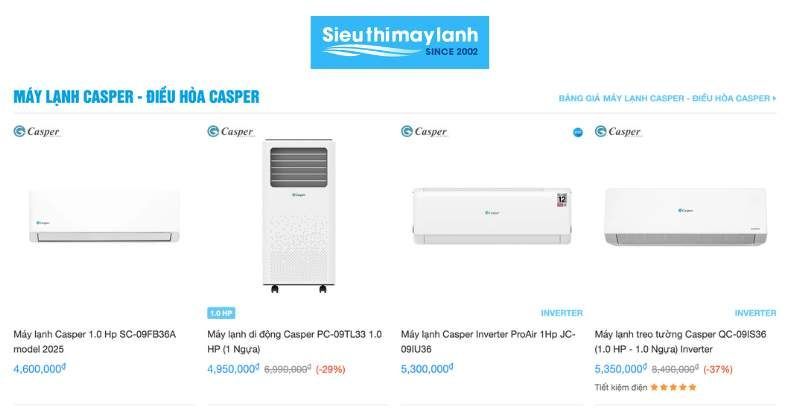 máy lạnh casper trên sieuthimaylanh
